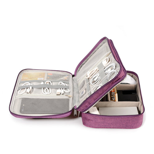 Double-layer travel tech organizer for cables and chargers