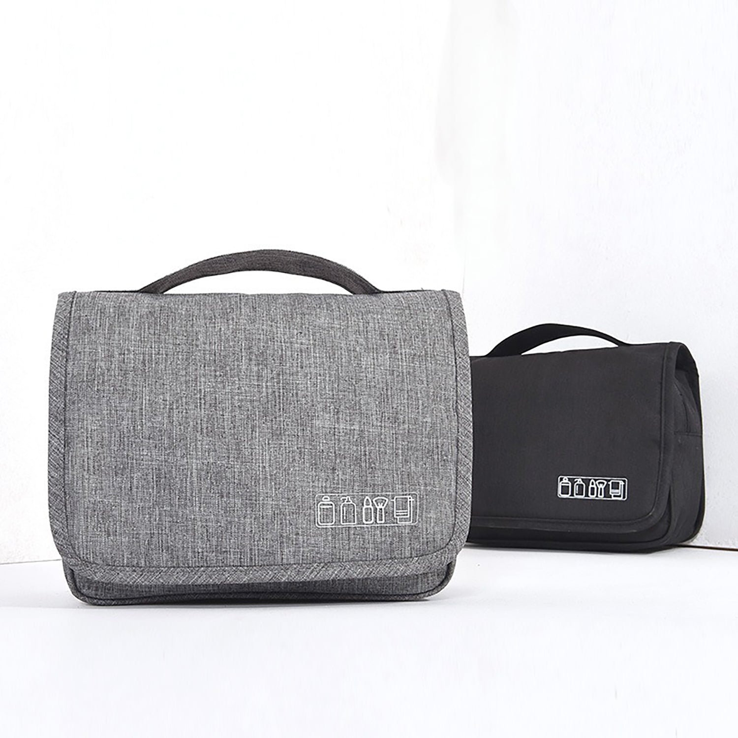 Travel toiletry bag folded flat for packing