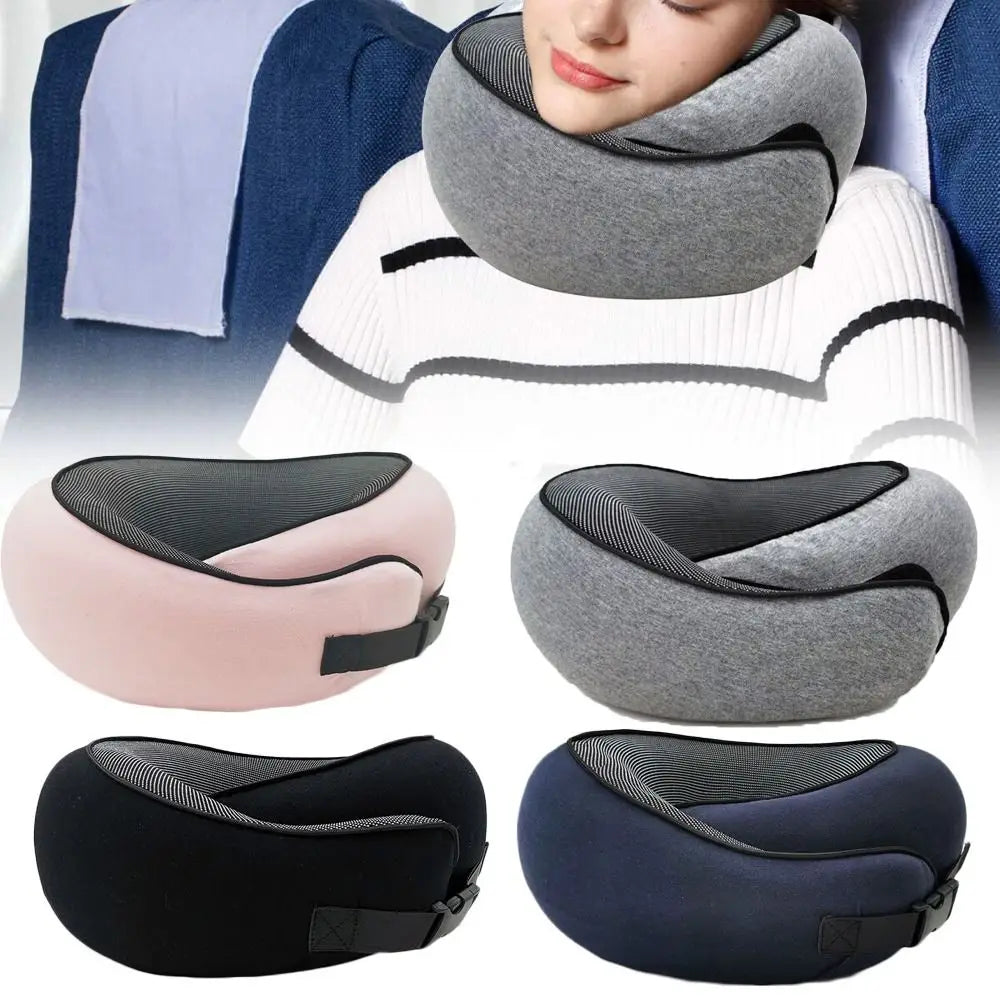 Memory foam travel neck pillow with chin support