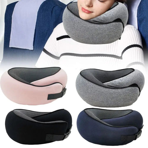 Memory foam travel neck pillow with chin support