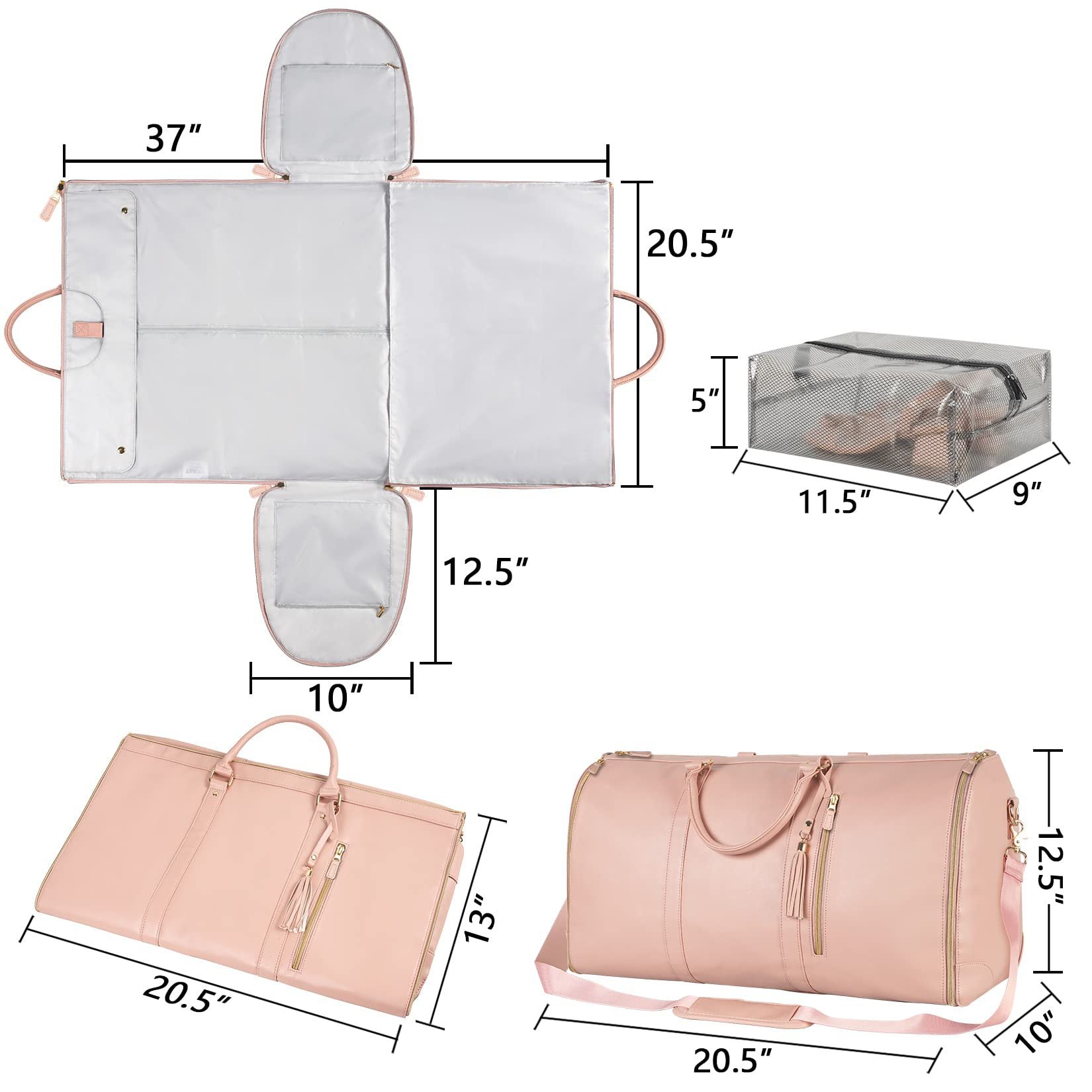 Foldable duffel interior capacity