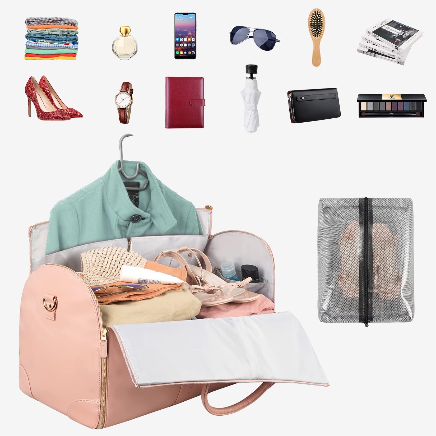 Travel duffel on trolley handle sleeve