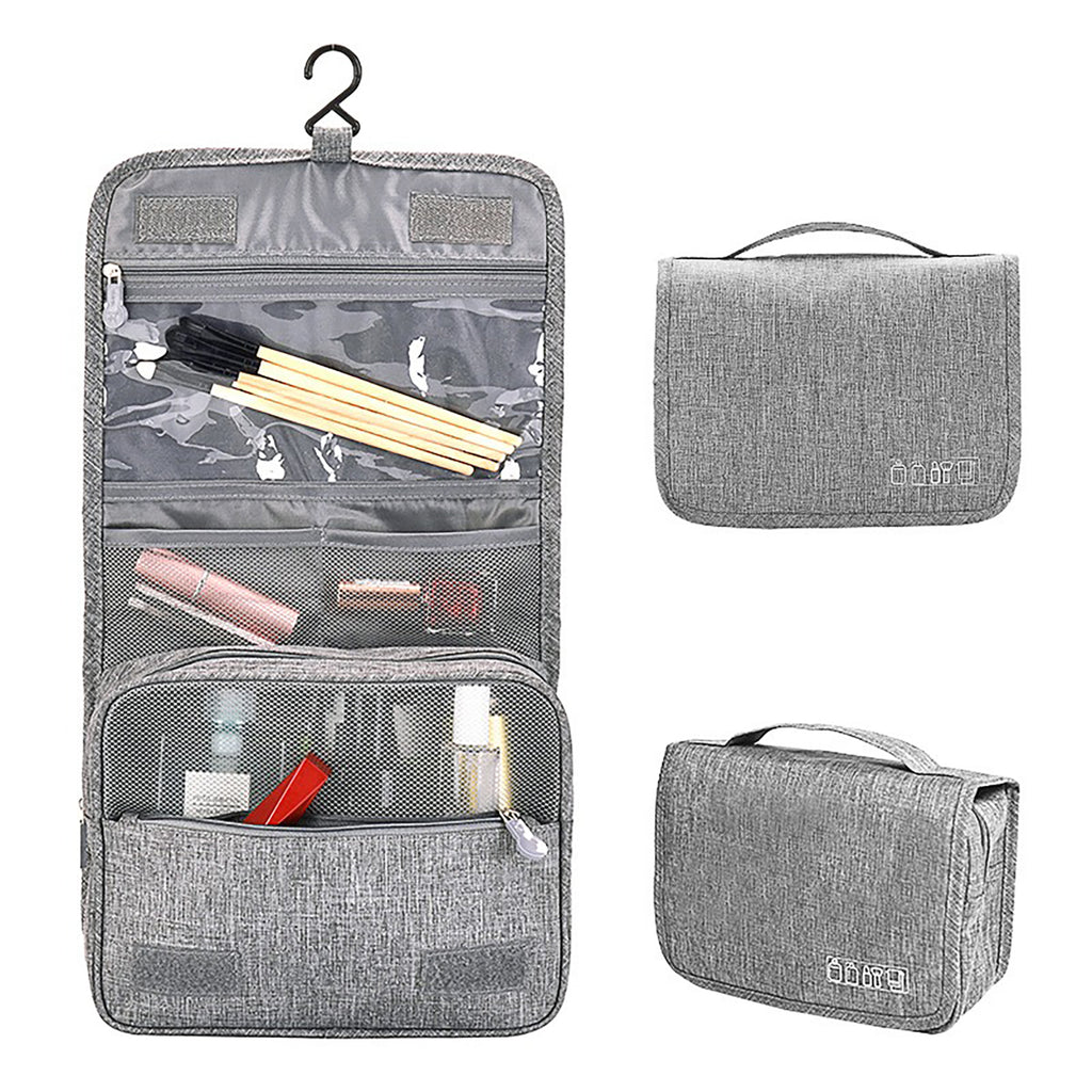 Hanging wash bag with toiletries inside